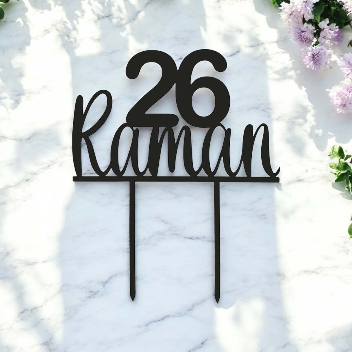Personalised birthday decor featuring sleek laser-cut name and age