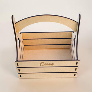 Personalised newborn gift basket NZ made from MDF for new baby keepsakes