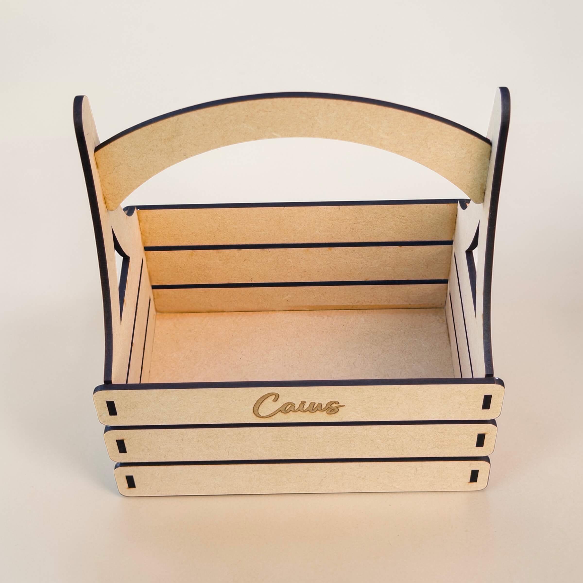 Personalised newborn gift basket NZ made from MDF for new baby keepsakes