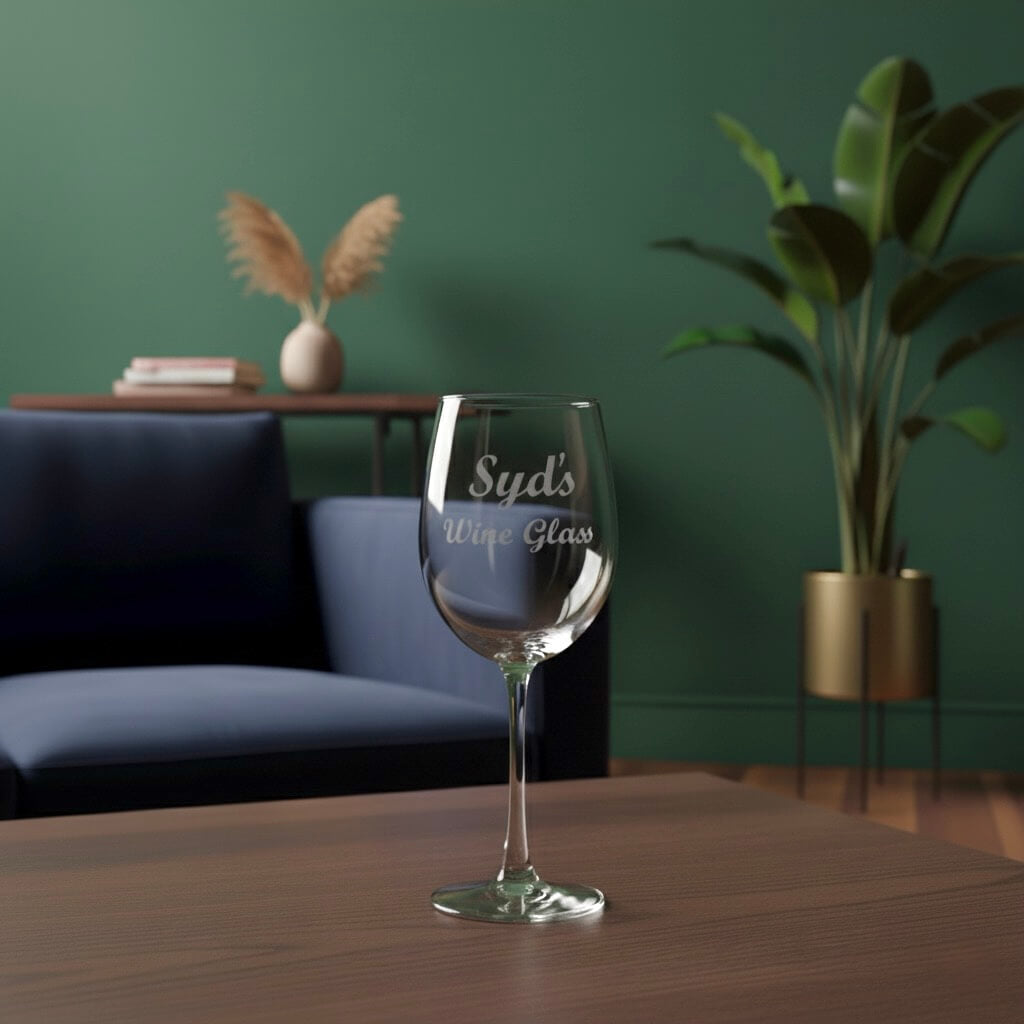 Personalised wine glass with name Syd, custom stemmed gift for her or wine occasion