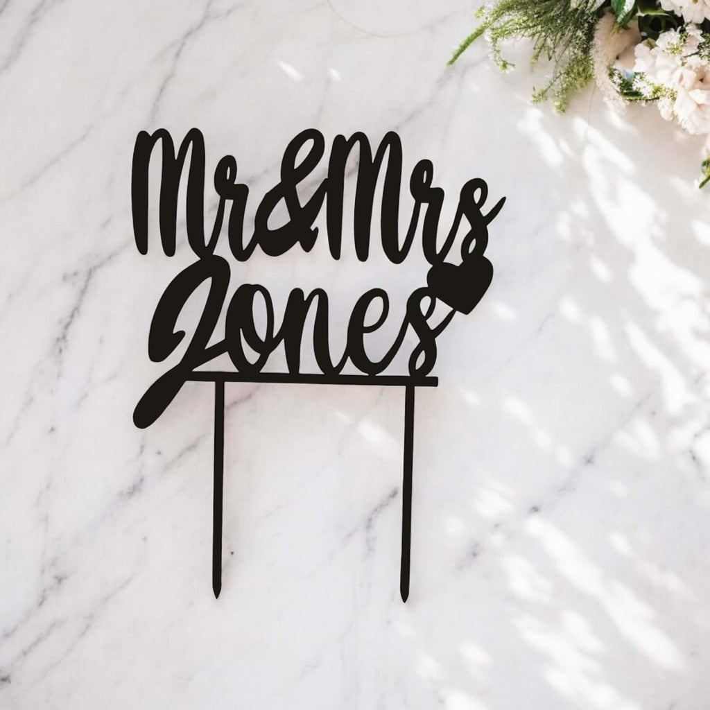 Personalized Laser-Cut Wedding Cake Topper - Custom Surname Celebration Decor