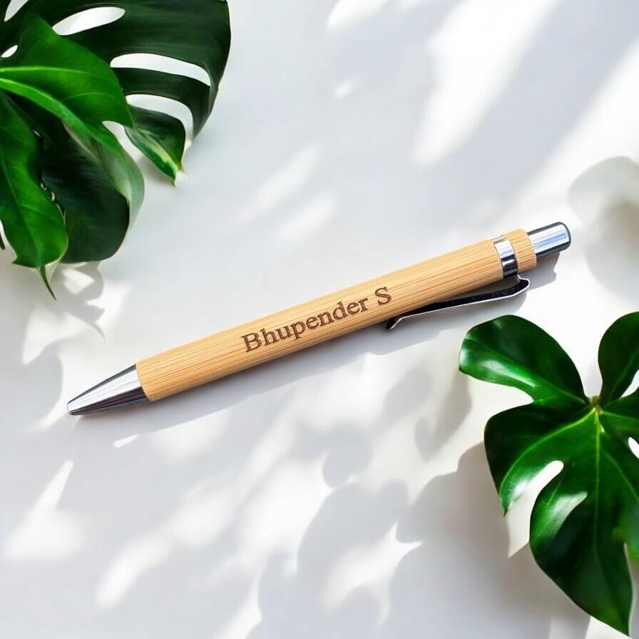 Retractable bamboo ballpoint pen with personalised message