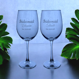 Set of personalised glasses for bridal parties and wedding celebrations