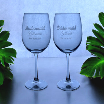 Set of personalised glasses for bridal parties and wedding celebrations