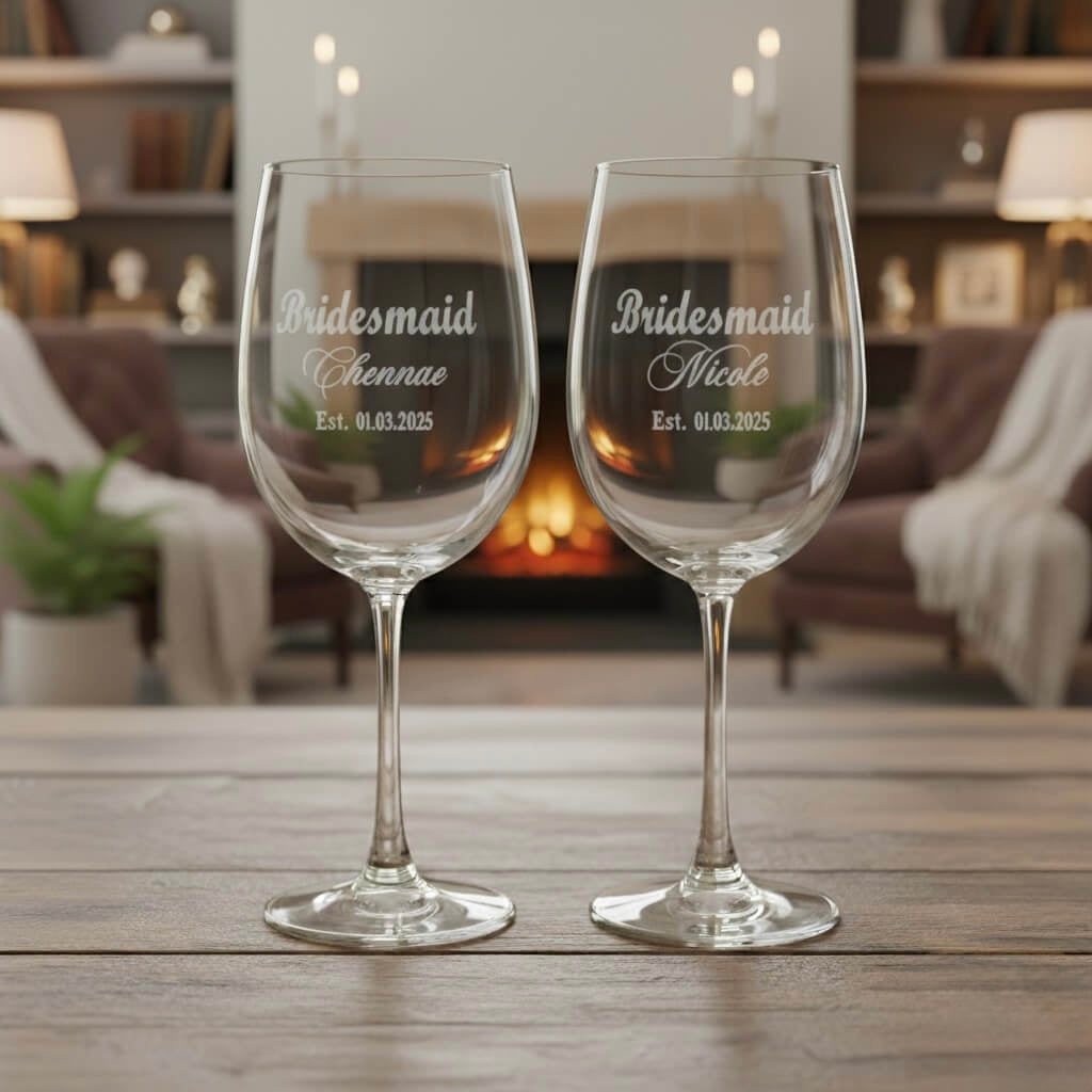 Set of personalised glasses for bridesmaid, bridal parties and wedding celebrations