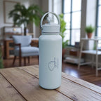 Stainless steel bridesmaid water bottle displayed as wedding keepsake.