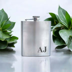 Stainless steel hip flask with initials engraved