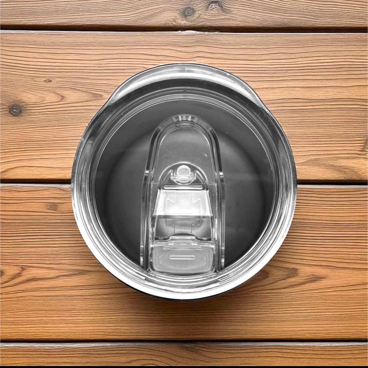 Top view of BPA free lid highlighting secure slide closure.