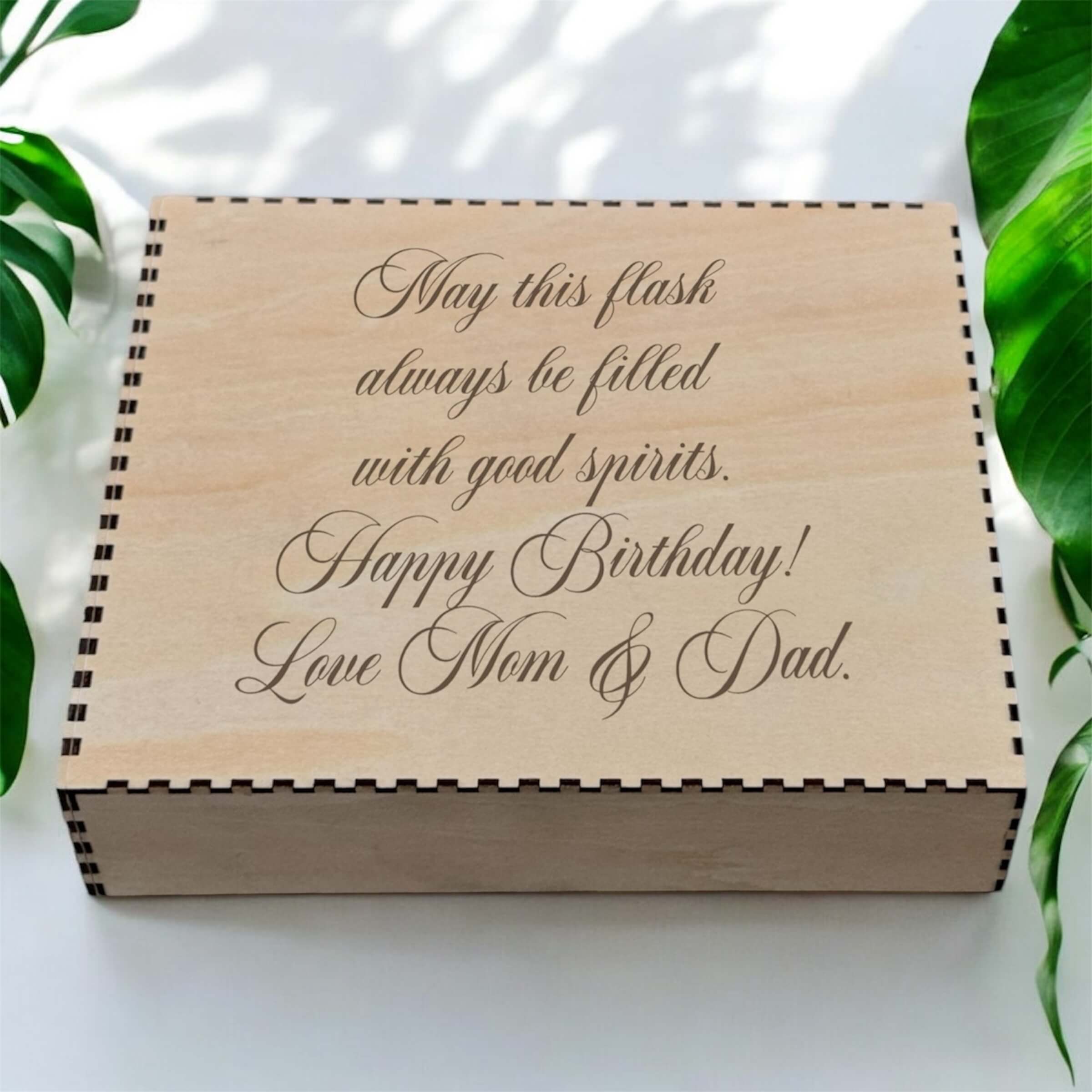 Wooden gift box with engraved message