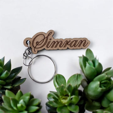 Wooden key ring with name engraved