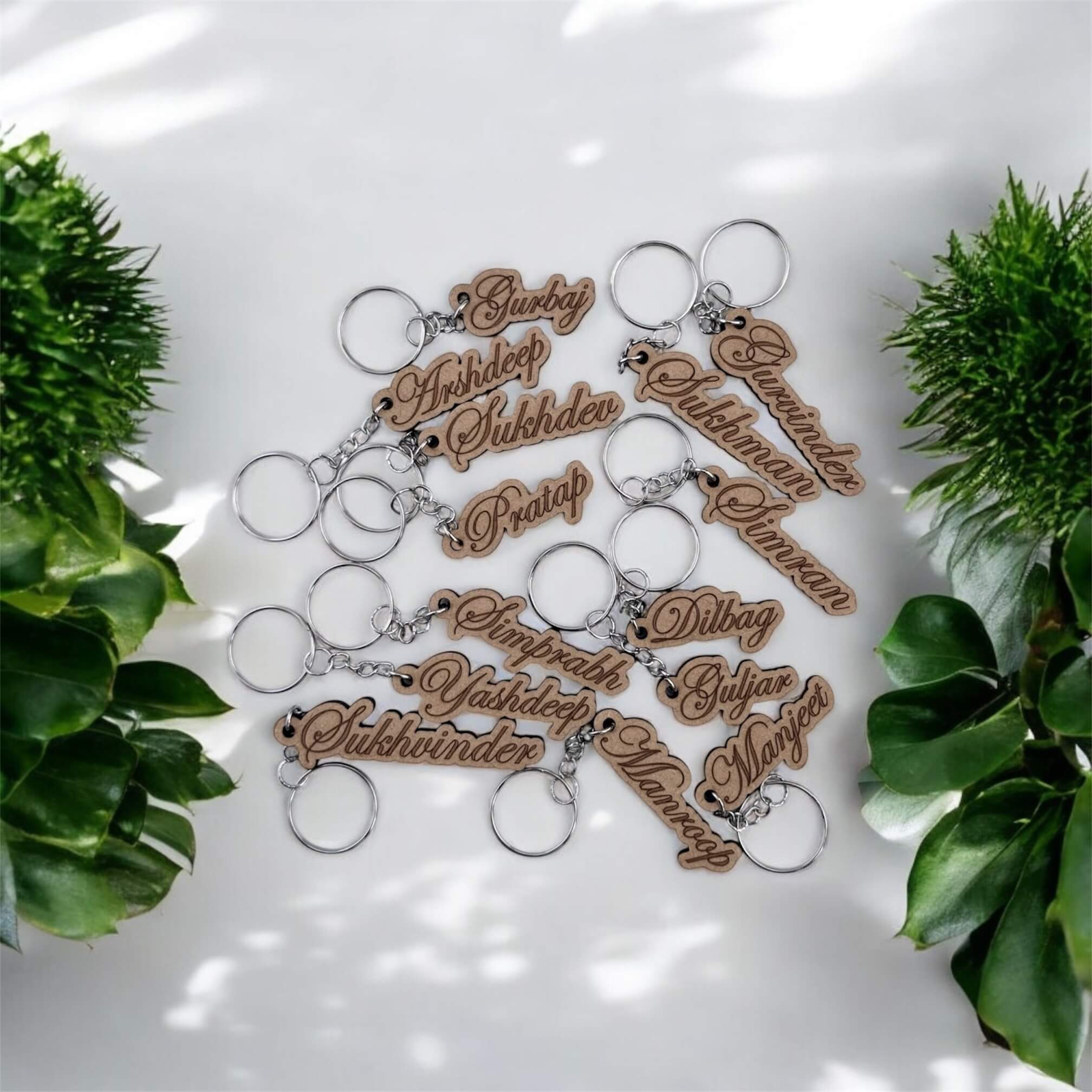 Wooden key rings with name engraved