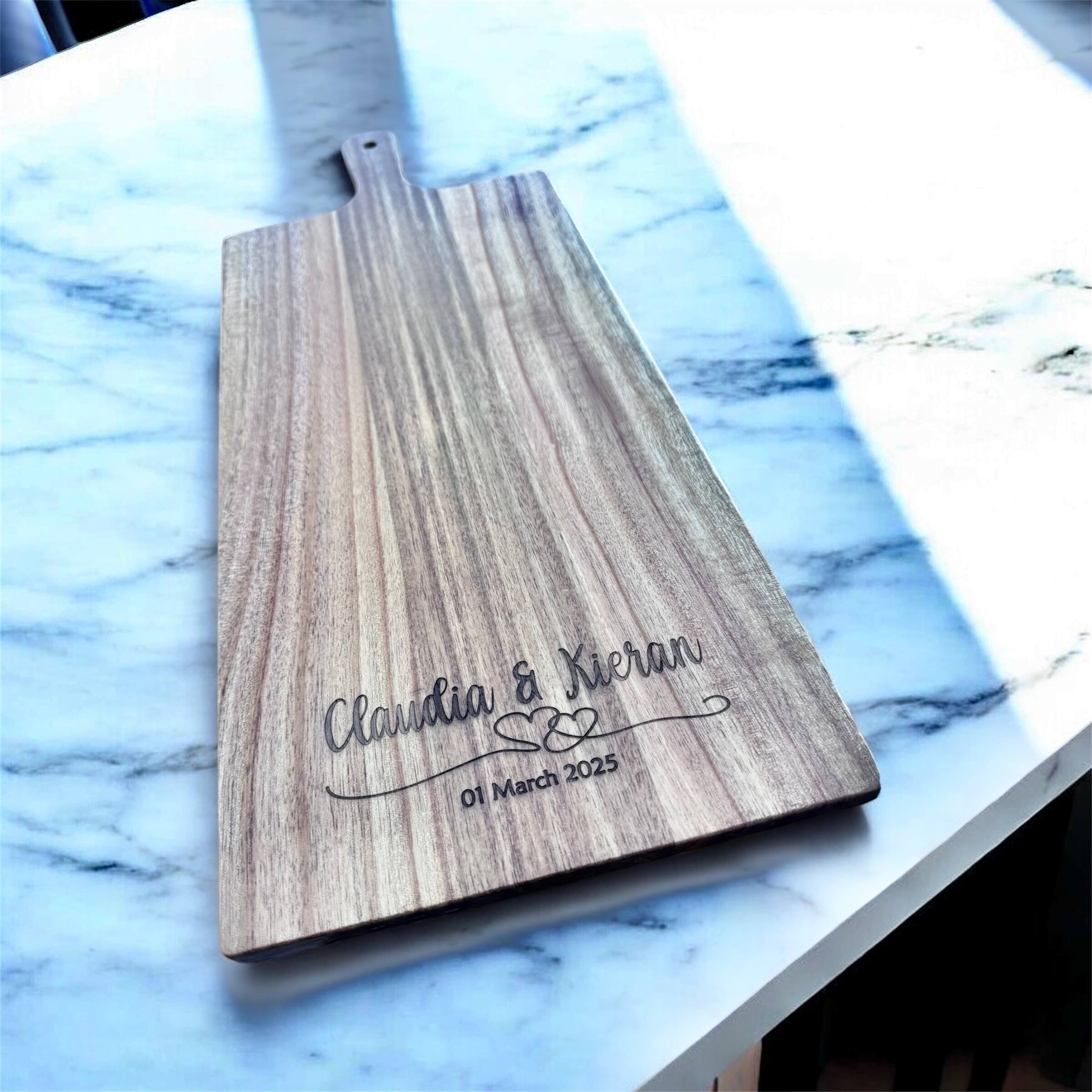 Wooden serving board with custom wedding date engraving - perfect gift