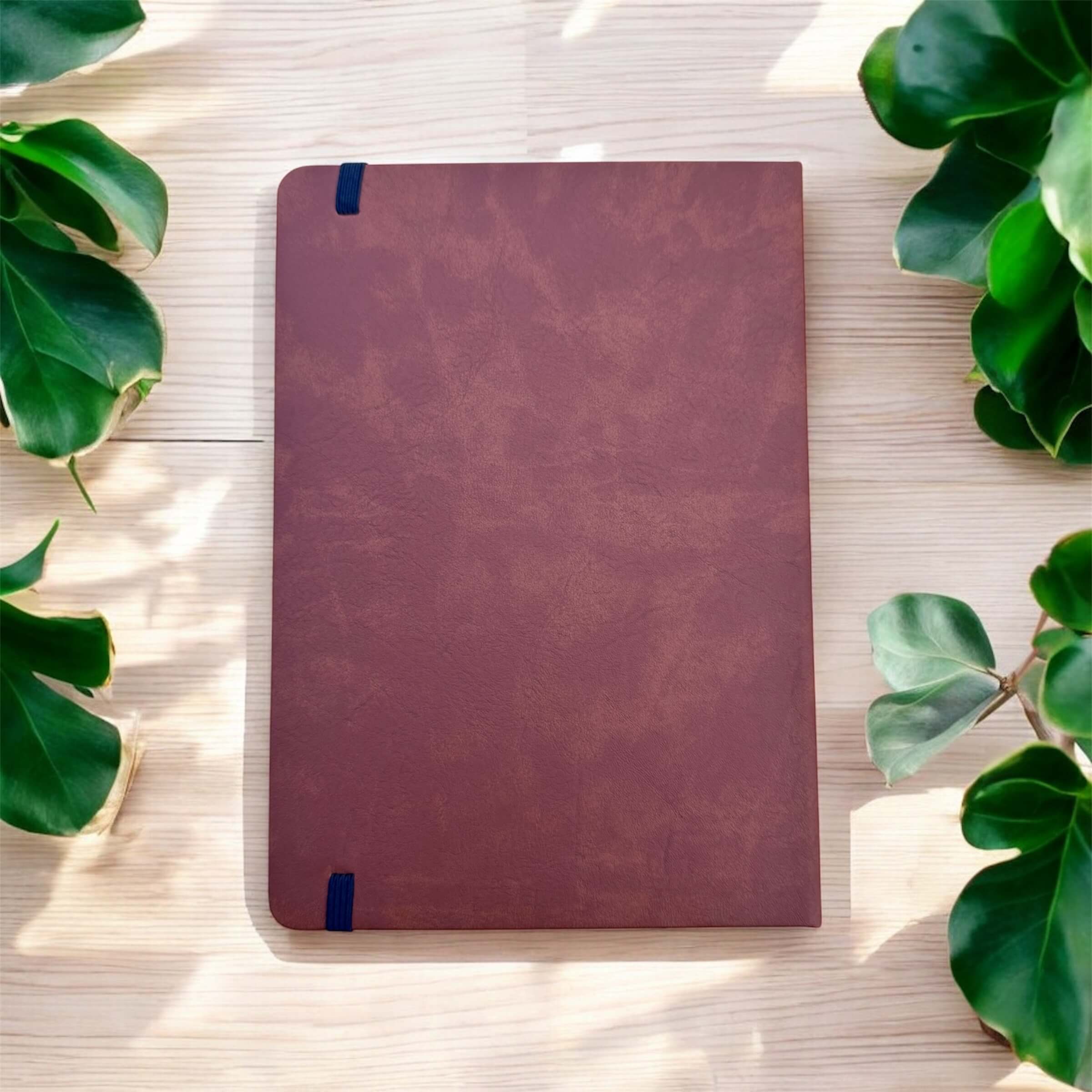 back of tan leather journal