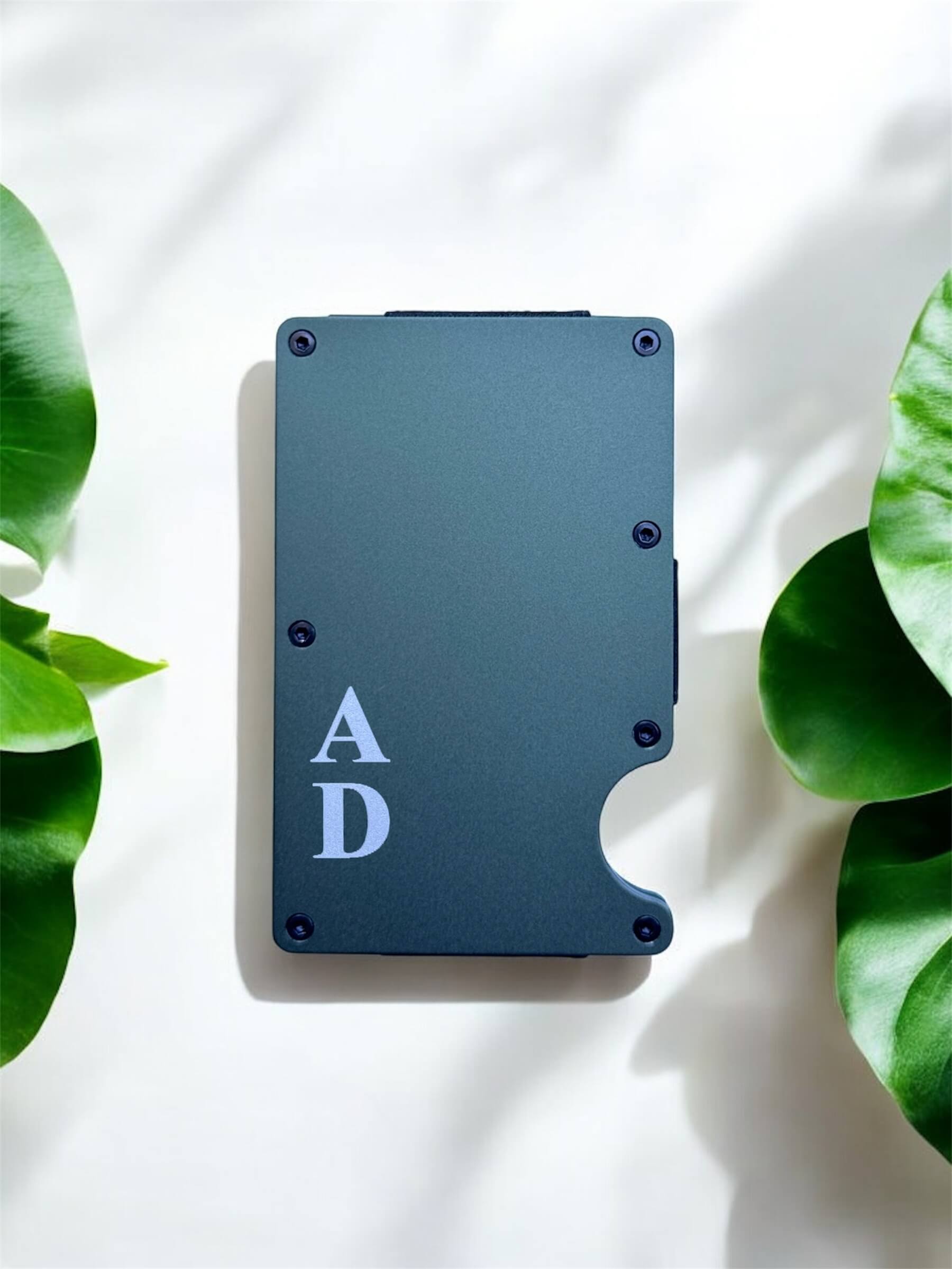 engraved card holder with initials