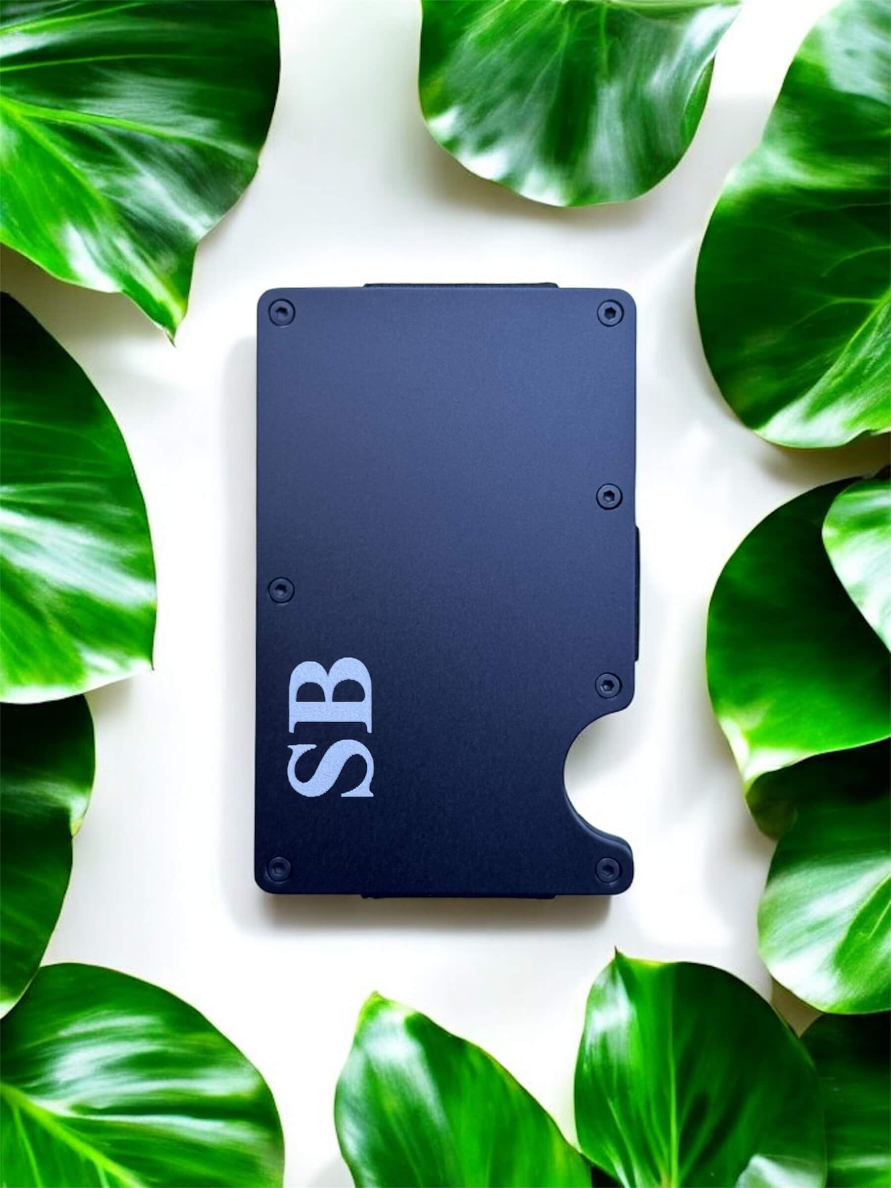 engraved card holder with initials on side