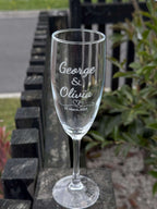 engraved champaign glass for wedding with name
