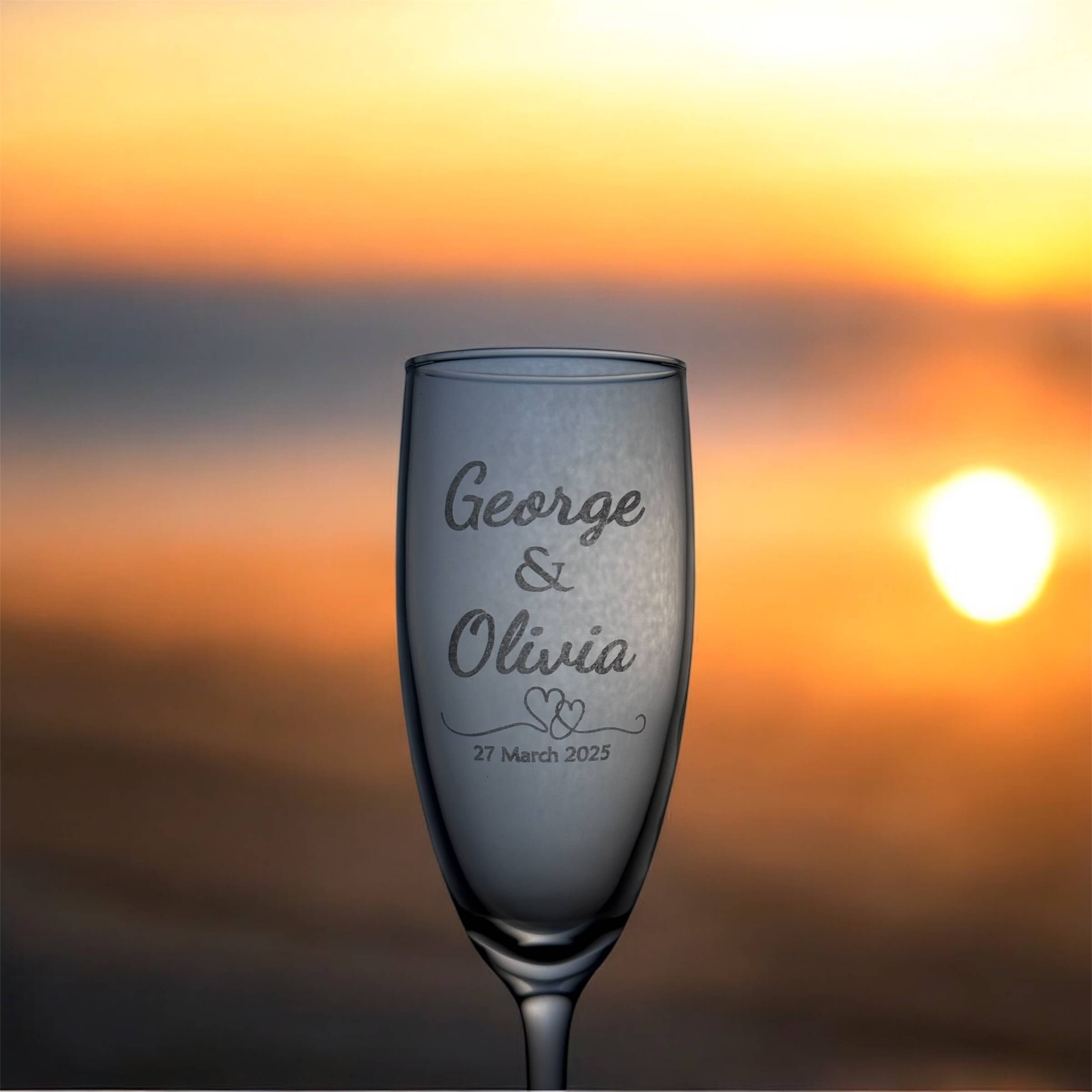 engraved champaign glass for wedding with names
