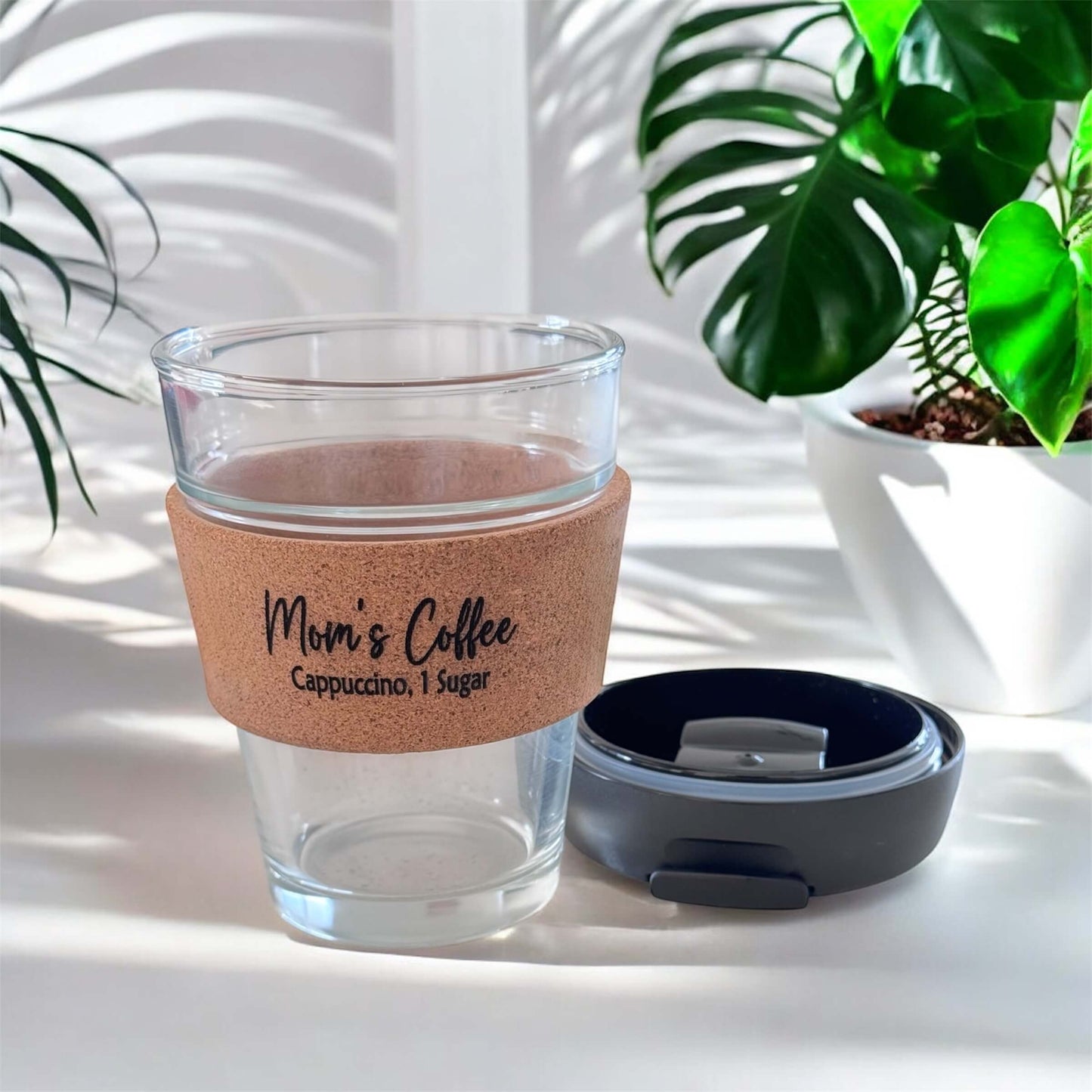 engraved coffee cup for mom with coffee serving written