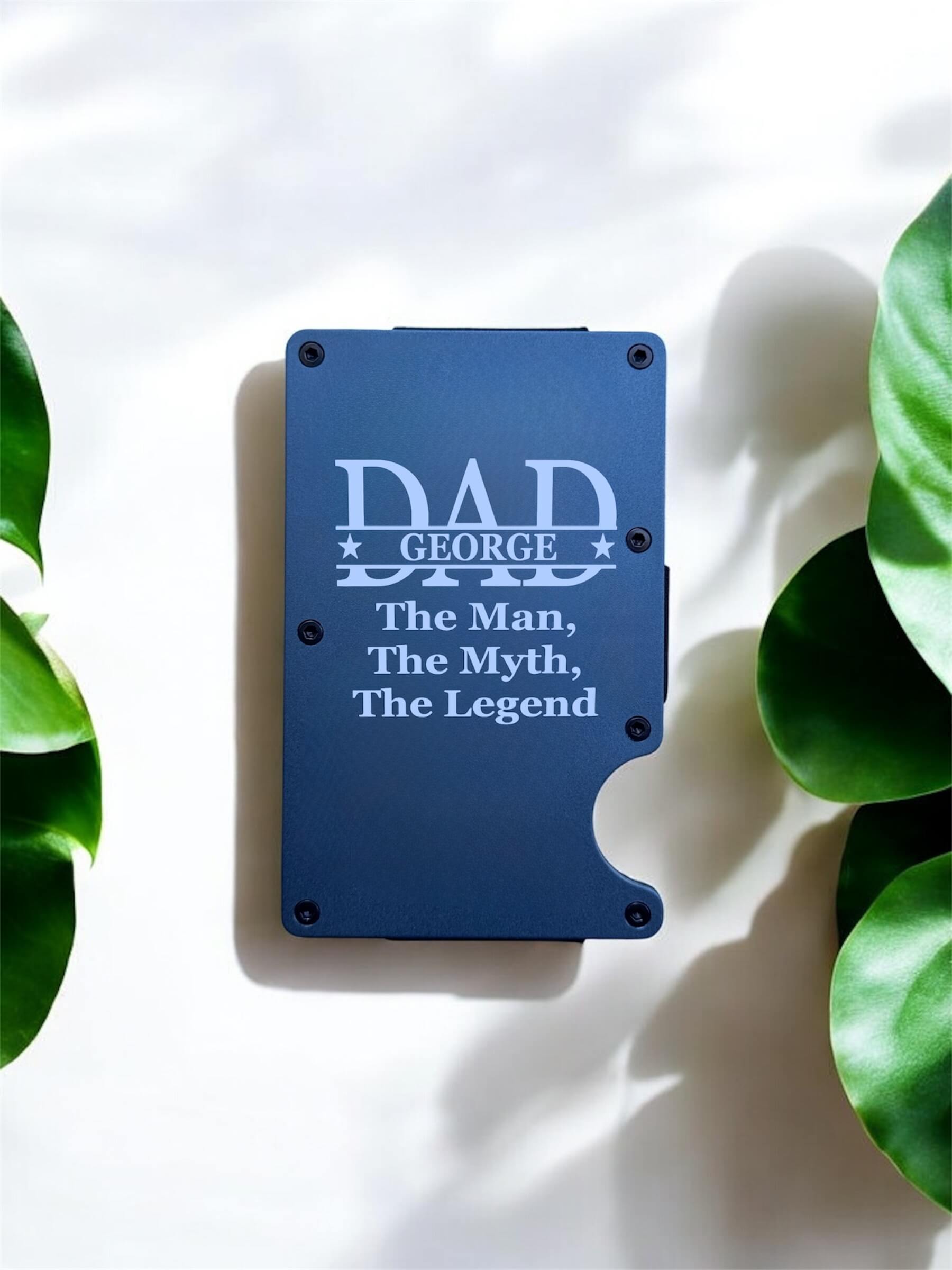 engraved dad card holder with message