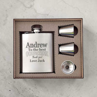 engraved flask set for godfather with name and engraved gift box