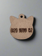 engraved wooden cat id tag in cat face shape with number