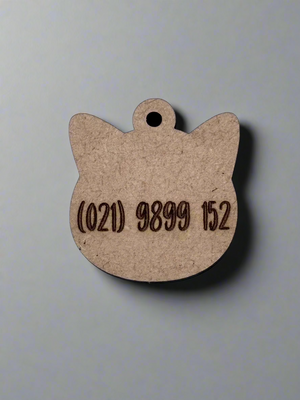 engraved wooden cat id tag in cat face shape with number