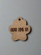 engraved wooden cat id tag in cat paw shape with number