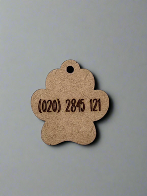 engraved wooden cat id tag in cat paw shape with number