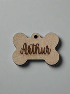 engraved wooden dog id tag in bone  shape with name