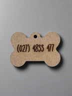 engraved wooden dog id tag in bone  shape with number