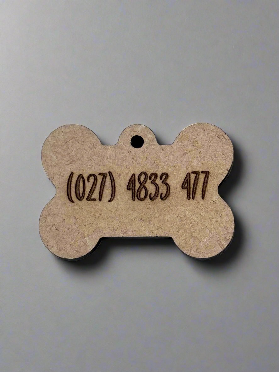 engraved wooden dog id tag in bone  shape with number