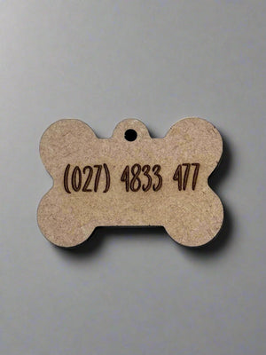 engraved wooden dog id tag in bone  shape with number