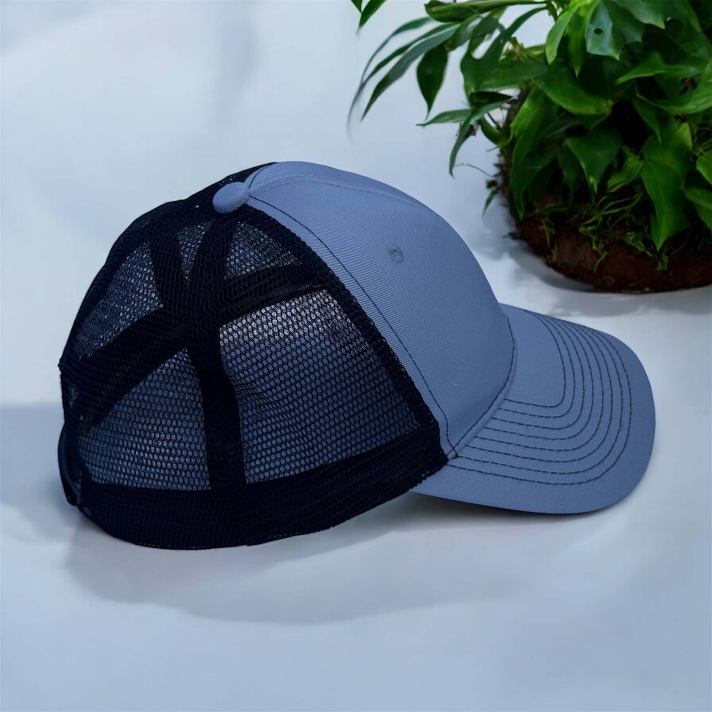 grey and white cap from side