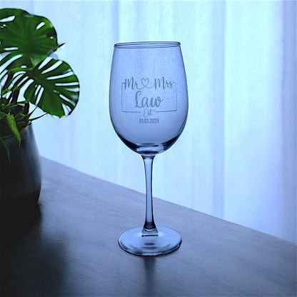 perfect engraved Mr and Mrs wedding wine glass 