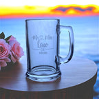 personalised beer glass with mr and mrs for couples