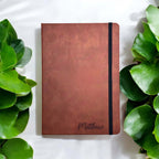 tan leather journal engraved with name