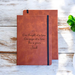 two leather journal personalised engraved with message
