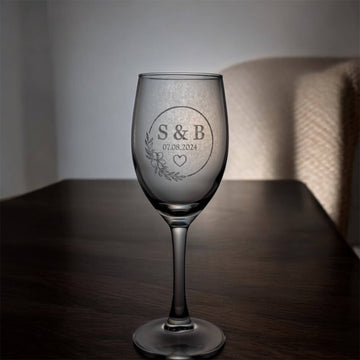wedding Initials & Date Engraved Wine Glass